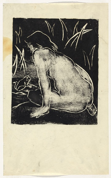 Artist: b'Bell, George..' | Title: b'(Woman and frog).' | Technique: b'linocut, printed in black ink, from one block'