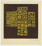 Artist: SELLBACH, Udo | Title: (Cross with symbols) | Date: 1967 | Technique: aquatint, etching printed in colour from two (?) plates