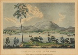 Artist: LYCETT, Joseph | Title: Hobart Town, Van Dieman's Land from Blufhead | Date: 1824 | Technique: lithograph, printed in black ink, from one stone; hand-coloured