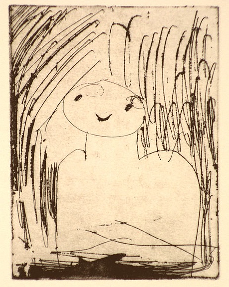 Artist: b'McKenna, Darlene.' | Title: b'not titled [upper half of figure]' | Date: 1990, June | Technique: b'drypoint and etching, printed in black ink, from one plate' | Copyright: b'\xc2\xa9 Noel McKenna'