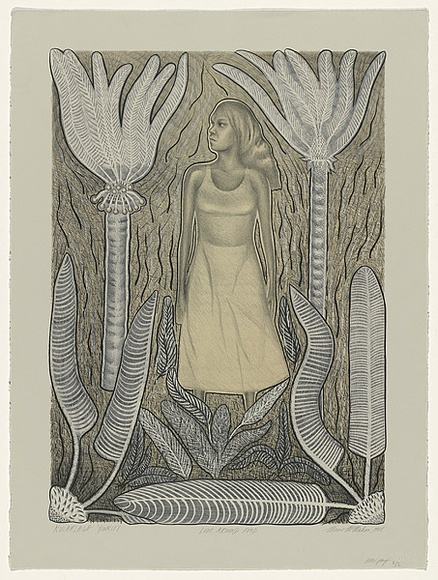 Artist: b'McMahon, Marie.' | Title: b'Kulalaga yinkiti look around for food' | Date: 1988 | Technique: b'lithograph, printed in colour, from two stones' | Copyright: b'\xc2\xa9 Marie McMahon. Licensed by VISCOPY, Australia'