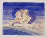 Artist: Hirschfeld Mack, Ludwig. | Title: not titled [Cloudstorm menacing a small tree] [recto]; [Study for 'Cloudstorm menacing a small tree'] [verso] | Date: (1960) | Technique: transfer print; watercolour addition (recto)