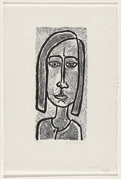 Artist: b'Groblicka, Lidia.' | Title: b'Head' | Date: 1967 | Technique: b'woodcut, printed in black ink, from one block'