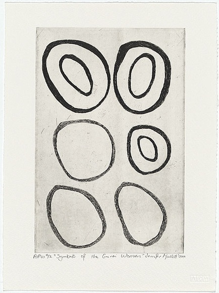 Artist: b'Mullett, Jennifer.' | Title: b'Symbol of a Gunai woman' | Date: 2000, June | Technique: b'etching, printed in black ink, from one plate'