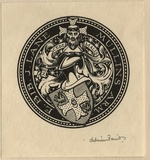 Artist: FEINT, Adrian | Title: Bookplate: John Lane Mullins. | Date: (1932) | Technique: line-engraving, printed in black ink, from one process block | Copyright: Courtesy the Estate of Adrian Feint