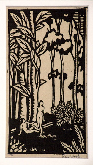 Artist: b'Wood, Rex.' | Title: b'The birth of Eve.' | Date: c.1934 | Technique: b'linocut, printed in black ink, from one block'