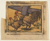 Artist: b'OGILVIE, Helen' | Title: b'Disturbed fowls.' | Date: c.1938 | Technique: b'linocut, printed in colour, from multiple blocks'