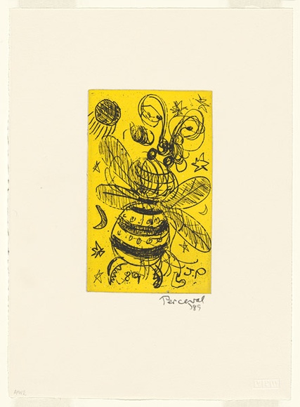 Artist: Perceval, John. | Title: Watching Halley's comet | Date: 1989, February | Technique: etching, printed in black and yellow ink, from two plates | Copyright: © John Perceval. Licensed by VISCOPY, Australia
