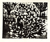 Artist: b'Allen, Joyce.' | Title: b'Feeding the pigeons.' | Date: 1965 | Technique: b'linocut printed in black ink, from one block'