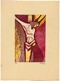 Title: not titled [Christ on the cross] | Date: 1950s-60s | Technique: linocut, printed in colour, from multiple blocks