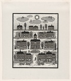 Artist: b'Groblicka, Lidia.' | Title: b'Town' | Date: 1972 | Technique: b'woodcut, printed in black ink, from one block'