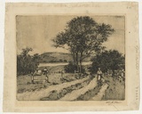 Artist: b'Reid, D.G.' | Title: b'(Cow paddock with milkmaid)' | Date: c.1910 | Technique: b'etching, printed in black ink with plate-tone, from one plate'