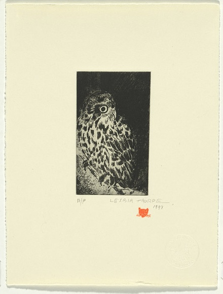 Artist: b'Thorpe, Lesbia.' | Title: b'Not titled [owl]' | Date: 1993 | Technique: b'etching, printed in black ink, from one plate'