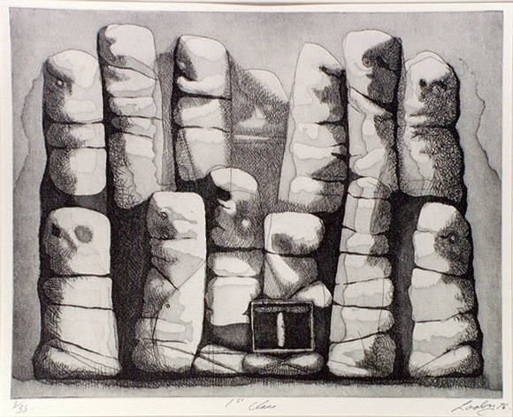 Artist: b'Looby, Keith.' | Title: b'1st class' | Date: 1976 | Technique: b'etching and aquatint, printed in black ink, from one plate' | Copyright: b'\xc2\xa9 Keith Looby'