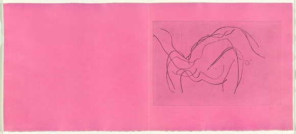 Artist: b'Meldrum-Hanna, Bill.' | Title: b'not titled [Dino Campana biography with pink etching].' | Date: 1998 | Technique: b'etching, printed in colour, from one plate; relief roll'