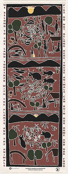 Title: b'Feral pig poster' | Date: 1989 | Technique: b'screenprint, printed in colour, from four stencils'