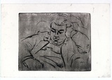Artist: MACQUEEN, Mary | Title: Peter | Date: c.1960 | Technique: drypoint, printed in black ink with plate-tone, from one aluminium plate | Copyright: Courtesy Paulette Calhoun, for the estate of Mary Macqueen