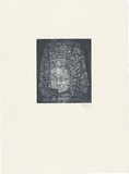 Title: b'Bayon head' | Date: 1999 | Technique: b'etching and aquatint, printed in blue/black ink, from one plate'