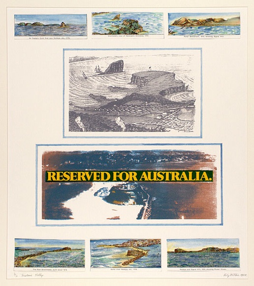 Artist: b'Millikin, Ruby.' | Title: b'Nobbys in history' | Date: 1985 | Technique: b'screenprint and collage'