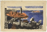 Artist: b'Cilento, Margaret.' | Title: b'Fishing boats, Spain.' | Date: 1954 | Technique: b'lithograph, printed in colour, from three stones [or plates]'