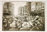 Artist: RAGLESS, Max | Title: Watching for the pageant | Date: 1933 | Technique: drypoint, printed in brown ink, from one plate | Copyright: © Max Ragless