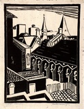 Artist: Kohlhagen, Lisette. | Title: Rooftops, Melbourne. | Date: c.1938 | Technique: linocut, printed in black ink, from one block | Copyright: © Lisette Kohlhagen. Licensed by VISCOPY, Australia