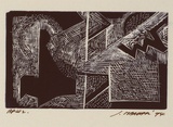 Artist: b'Marshall, Jennifer.' | Title: b'not titled [geomteric lines and shapes]' | Date: 1994 | Technique: b'linocut, printed in blue ink, from one block'