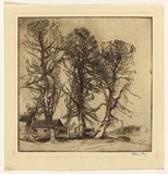 Artist: b'LONG, Sydney' | Title: b'Landscape Carshalton' | Date: 1928, before | Technique: b'drypoint and line-etching, printed in dark brown ink, from one zinc plate' | Copyright: b'Reproduced with the kind permission of the Ophthalmic Research Institute of Australia'