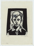 Artist: b'AMOR, Rick' | Title: b'[portrait of a boy]' | Date: 1984 | Technique: b'linocut, printed in black ink, from one block' | Copyright: b'\xc2\xa9 Rick Amor. Licensed by VISCOPY, Australia.'