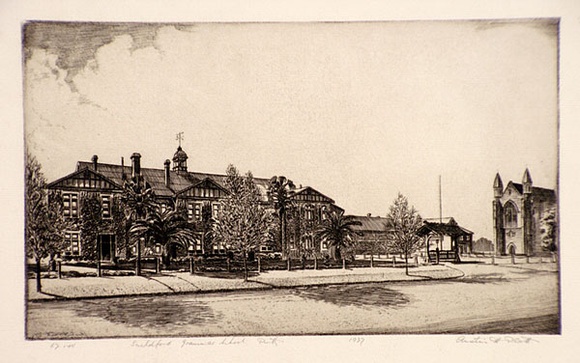 Artist: b'PLATT, Austin' | Title: b'Guildford Grammar School' | Date: 1937 | Technique: b'etching, printed in black ink, from one plate'