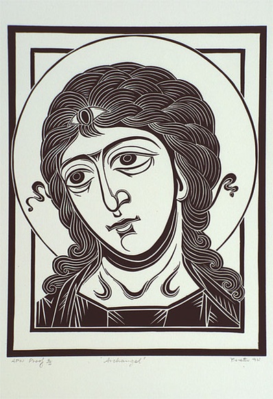 Artist: b'Bonetti, Tony.' | Title: b'Archangel' | Date: 1994 | Technique: b'linocut, printed in black ink, from one block'