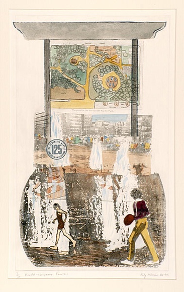 Artist: Millikin, Ruby. | Title: Herald Fountain | Date: 1985 | Technique: etching, hand-coloured