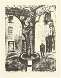 Artist: Counihan, Noel. | Title: Place de la Toue, winter. | Date: 1981 | Technique: lithograph, printed in black ink, from one zinc plate