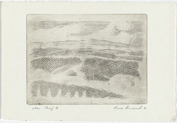 Artist: Anceschi, Eros. | Title: Clouds and hills | Date: 1986 | Technique: etching, printed in black ink, from one plate