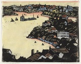 Artist: b'PRESTON, Margaret' | Title: b'Shell Cove, Sydney.' | Date: 1920 | Technique: b'woodcut, printed in black ink, from one block; hand-coloured' | Copyright: b'\xc2\xa9 Margaret Preston. Licensed by VISCOPY, Australia'