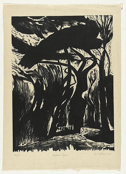 Artist: b'AMOR, Rick' | Title: b'Holland Park.' | Date: 1987 | Technique: b'woodcut, printed in black ink, from one block'