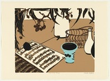 Artist: b'Campbell, Cressida.' | Title: b'Music in the kitchen.' | Date: 1994 | Technique: b'screenprint, printed in colour, from four stencils' | Copyright: b'\xc2\xa9 Cressida Campbell'