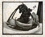 Artist: b'LINDSAY, Lionel' | Title: b'Basket of fruit' | Date: 1936 | Technique: b'wood-engraving, printed in black ink, from one block' | Copyright: b'Courtesy of the National Library of Australia'