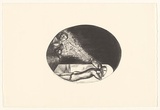 Artist: SHARK LeWITT, Vivienne | Title: not titled (oval image with two figures) | Date: 1986, August | Technique: lithograph, printed in black ink, from one stone
