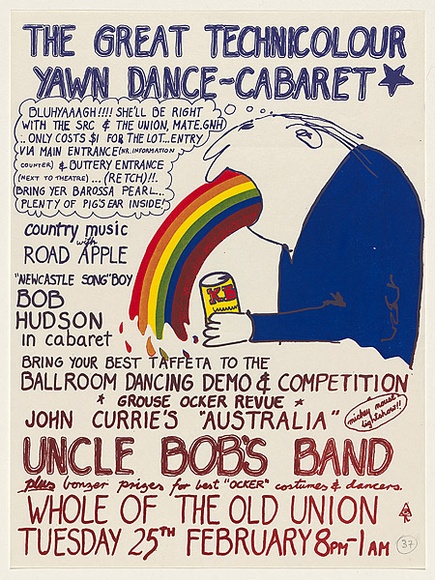 Artist: b'MACKINOLTY, Chips' | Title: b'The great technicolour yawn dance-cabaret' | Date: 1975 | Technique: b'screenprint, printed in colour, from multiple stencils'