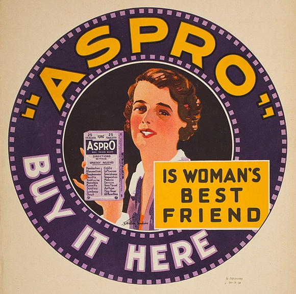 Artist: b'Burdett, Frank.' | Title: b'Label: Aspro, buy it here.' | Date: 1933 | Technique: b'lithograph, printed in colour, from multiple stones [or plates]'