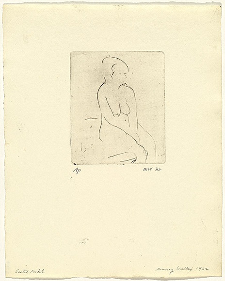 Artist: b'WALKER, Murray' | Title: b'Seated model' | Date: 1962 | Technique: b'drypoint, printed in black ink, from one plate'