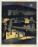 Artist: Thorpe, Lesbia. | Title: Nocturne, Montignac | Date: 1960 | Technique: woodcut, printed in colour, from three blocks