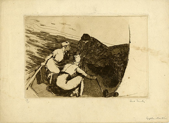 Artist: b'Finley, Fred.' | Title: b'Egyptian boatmen.' | Date: (1922) | Technique: b'etching, aquatint printed in brown ink with plate-tone, from one plate'