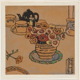 Artist: b'PRESTON, Margaret' | Title: b'Still life and flowers' | Date: 1916-19 | Technique: b'woodcut, printed in colour in gouache in the Japanese manner, from multiple blocks' | Copyright: b'\xc2\xa9 Margaret Preston. Licensed by VISCOPY, Australia'