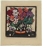 Artist: b'PRESTON, Margaret' | Title: b'Fuchsia' | Date: 1928 | Technique: b'woodcut, printed in black ink, from one block; hand-coloured' | Copyright: b'\xc2\xa9 Margaret Preston. Licensed by VISCOPY, Australia'