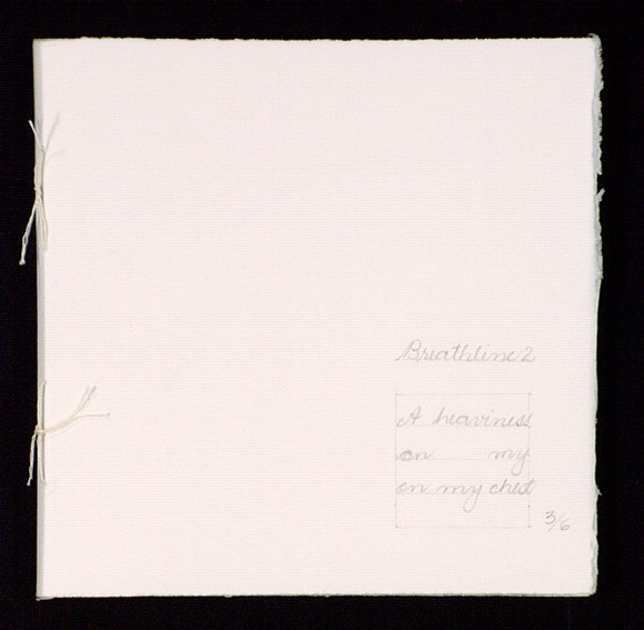 Artist: b'Brennan, Anne.' | Title: b'Breathline 2. A book of text with a card cover in a card portfolio box.' | Date: 1996 | Technique: b'letterpress and embossing printed in brown'