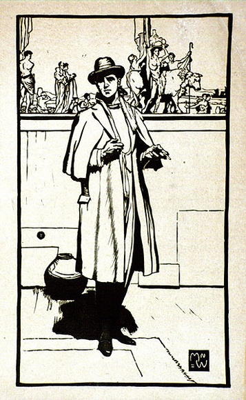 Artist: Waller, M. Napier. | Title: The man in black. | Date: 1925 | Technique: linocut, printed in colour, from multiple blocks