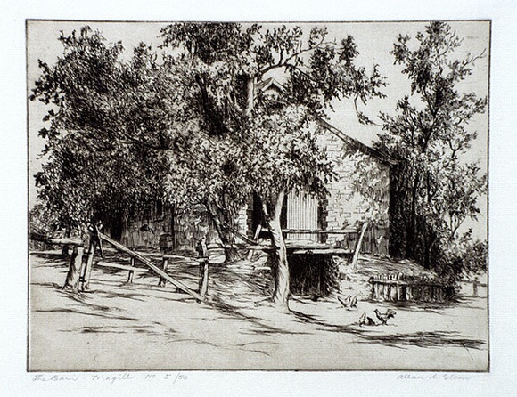 Artist: b'Glover, Allan.' | Title: b'The Barn, Magill' | Date: 1929 | Technique: b'etching, printed in brown ink with plate-tone, from one plate'