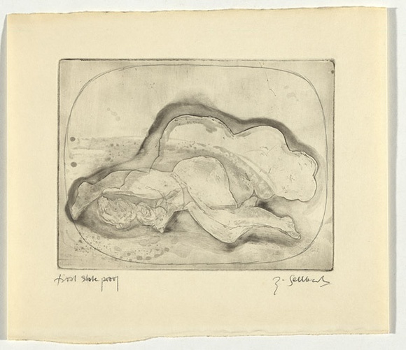 Artist: b'SELLBACH, Udo' | Title: b'(Lying body)' | Date: (1965) | Technique: b'etching with burnishing printed in black ink, from one plate'